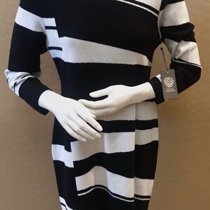 Vince Camuto Size L Sweater Dress Rich Black & White Stripes New w/Tag
